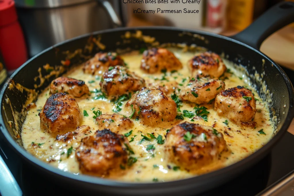 Chicken Bites with Garlic Butter in Creamy Parmesan Sauce